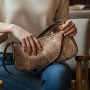 Brahmin Roxanne Metallic Copper Bronze Snakeskin Style Patent Shoulder Bag